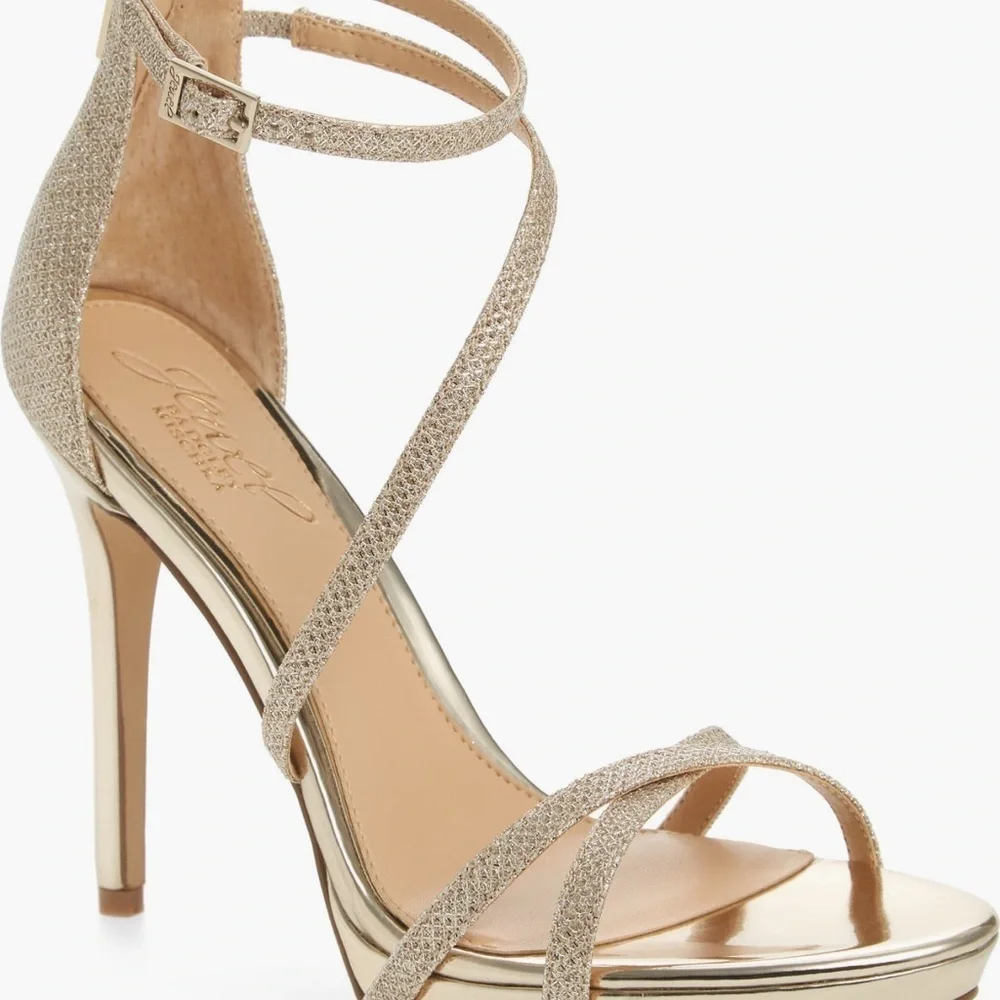 Badgley Mischka Galen Gold Glitter Platform Heels Size 8.5